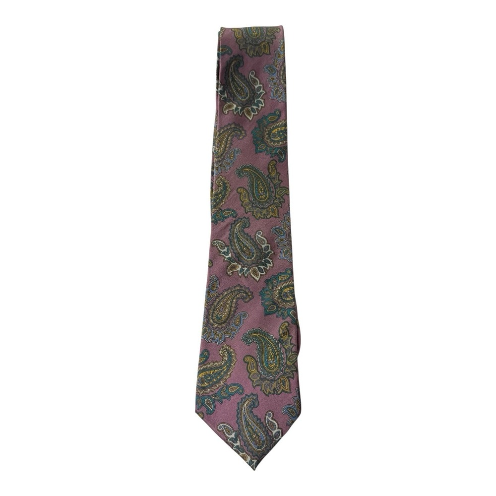 Savile Row 100% Silk Paisley Necktie Purple Blue Green Made in USA Classic Tie
